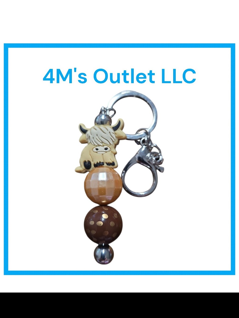 Cute Brown Cow Beaded Keyring Keychain - Brown